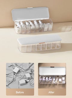Buy Data Cable Organizer Storage Box With Lid Electronic cables Organizer Box Transparent Charger Cable Organiser Desk Accessories Storage Organizer Cable Management Tidy With 8 Cable Ties Straps in UAE