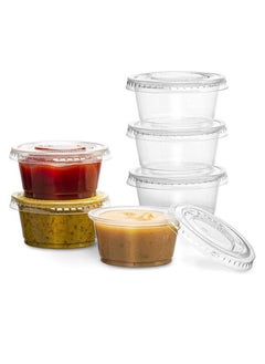 Buy Markq [100 Pack] 2 oz. Clear Plastic Disposable Portion Cups with Lids- Available in 1oz, 4oz- Souffle Cups, Jello Shot Cups, Medicine Cups in UAE