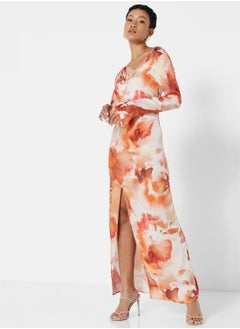 اشتري Watercolor Print Satin Maxi Dress في الامارات