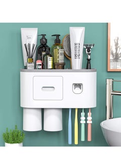 Buy Automatic Wall Mounted Toothpaste Dispenser And Toothbrush Holder With Two Magnetic Cups in Saudi Arabia