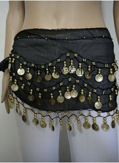 Buy Belly Dance Belt With Coins Pendant Waist Chain Skirt Hip Scarf Belt Dance Costume Accessory Black in UAE