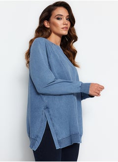 Buy Blue Washed Oversize Knitted Sweatshirt TCTSS23TW00062 in Egypt