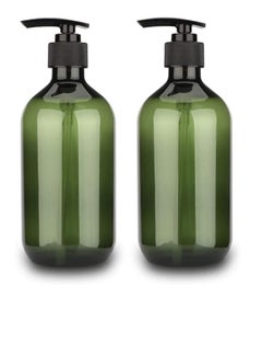 اشتري Shampoo Pump Bottle Hand Gel Refillable Empty Amber PET Plastic Shampoo, Conditioner & Wash Shower for Bathroom, Kitchen, Office, Laundry Room, Lotions and More 2PCS 500ml/17oz, Dark Green في السعودية