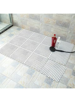 اشتري 10 PCS Bathroom Non-Slip Shower Mat Bath mats Floor Mat Cuttable Shower Toilet Interlocking Rubber Floor Tiles with Drain Holes Reversible Plastic Rug 30*30CM (White) في السعودية