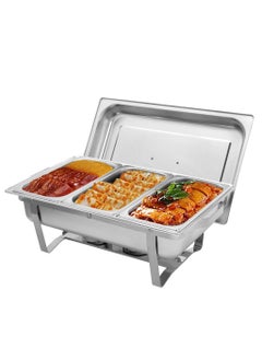 Buy 1 Pack Chafing Dish Buffet Set Stainless Steel 8 QT Foldable Rectangular Buffet Warmers Sets with 3 Third Size Food Pans, Water Pan, Fuel Can for Catering Event Party Banquet in Saudi Arabia