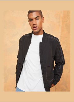 Buy Contrast Stitch Detail Full Zip Utility Jacket in Saudi Arabia