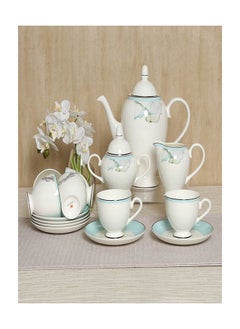 اشتري Tribola 17-piece Tea Set, White & Teal في الامارات