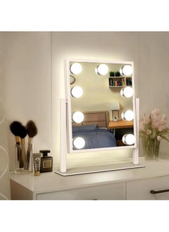 Buy Hollywood Makeup Mirror with Lights Large Lighted Makeup Mirror with 3 Color Lights and 9 Dimmable LED Bulbs Smart Lighted Touch Screen and 360 Degree Rotation in UAE