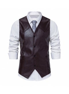 Buy New Men's PU Leather Solid Color Retro Men's Motorcycle Vest in Saudi Arabia