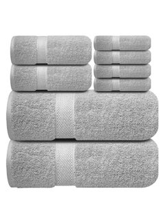 Buy COMFY 8 PIECE GREY 600GSM COMBED COTTON HIGHLY ABSORBENT HOTEL QUALITY TOWEL SET in UAE