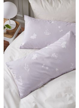 Buy 2 Pieces Floral Print Pillow Case 80 x 40 cm, Lavender/White in UAE