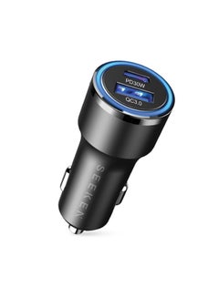 Buy 48W Dual USB Car Charger PD+QC3.0 Fast Charging Black/Blue in UAE