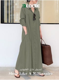 Buy Women's Shirt Dress with Basic Loose Fit Solid Color Long Sleeved Simple Casual Long Dress Slim Dress with Pockets in UAE