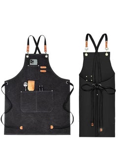 اشتري Chef Aprons for Men Women with Large Pockets,Cotton Canvas Cross Back Apron with Adjustable Straps,Water-Resistant Apron في السعودية