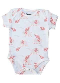 Buy Kiddiebumz 100% Super Soft Cotton, Short Sleeves Unisex Baby Romper/Bodysuit/Onesie, Cute Elephants Print, New Born To 24 Months in UAE