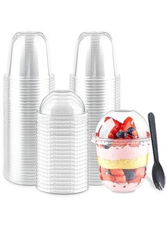 Buy 50 Pack 12 oz Clear Plastic Dessert Cups with Dome Lids and Sporks for Fruit Salad Ice Creams Pudding Cakes in Saudi Arabia