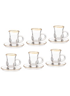 Buy Set of Turkish glass tea cups and saucers consisting of 6 tea cups + 6 tea saucers in Saudi Arabia