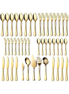 Buy Silverware Set for 8, OGORI 45-Piece Stainless Steel Flatware Set with Serving Set, Mirror Polished Cutlery Set with Serving Utensils Spoon for Kitchen Party Supply in UAE