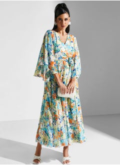 Buy V Neck  Floral Printed Dress in Saudi Arabia