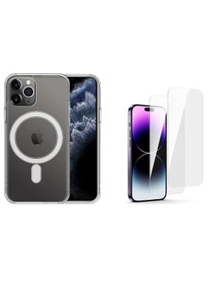 Buy iPhone 14 Pro case clear Magsafe  case with 2 tempered glass screen protectors in Saudi Arabia