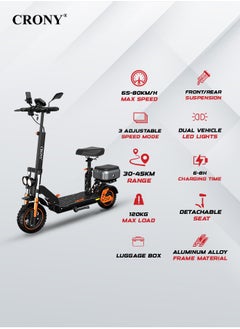 Buy M5 Pro High-Speed Electric Scooter Up to 65 km/h, 10-Inch Wide Tires, Mobile Phone Holder, Bluetooth Speaker, Rear Luggage Box, Rearview Mirrors, Dual LED Headlamps, IPX4 Waterproof, App Connectivity in UAE