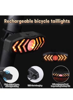 Buy Bicycle tail light with remote control, rechargeable bicycle tail light with USB cable - black in Saudi Arabia