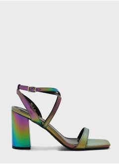 Buy Ankle Strap Metallic Block Heel Sandals in Saudi Arabia