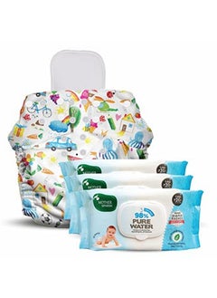 Buy Combo Of 98% Pure Water Based Wipes With Plant Fabric 80 Pcs (Pack Of 3) And Nappers Reusable Cloth Diaper With 1 Dry Absorbent Soaker Pad (Doodle Doo) in UAE