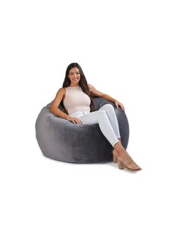 اشتري Comfy Large Adult Size Grey Velvet Bean Bag With Bouncy Virgin Beans Filling في الامارات