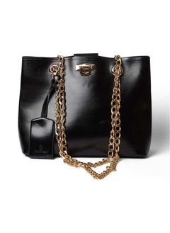 اشتري Fancy Logo Embellished Faux Leather Bag With Adjustable Chain Shoulder Strap And Front Chain في مصر