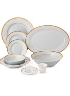 Buy 70-Piece Porcelain Dining Set White Color With Golden Font Enough For 6 People in Saudi Arabia