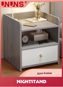 اشتري Beside Table Nightstand,Sturdy Wood Nightstand With Storage Drawer And Shelf,Modern End Table Bedside Table For Bedroom,Dorm,Small Spaces,Gray White في السعودية