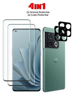 اشتري OnePlus 10 Pro 5G Screen Protector 2Pcs + Camera Lens Protector 2Pcs 9H Hardness Tempered Glass 3D Curved HD Clear Full Adhesive Bubble Free في الامارات