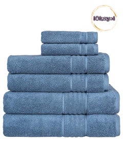 Buy LUKSYOL Luxury Towel Set: 100% Turkish Cotton 600 GSM 6-Piece (2 Bath, 2 Hand, 2 Washcloths) Hotel Quality OEKO-TEX Certified & Made in Green Soft, Absorbent, & Elegant Navy Denim in UAE