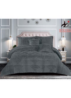 Buy Winter velvet bedspread on soft fleece, 4-piece comforter set - grey in Saudi Arabia