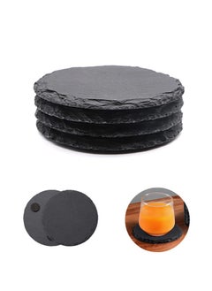 اشتري Round Slate Drink Coasters, 4 Inch Black Slate Stone Coasters Bulk Cup Coasters with Anti-Scratch Bottom for Drink Coffee في الامارات