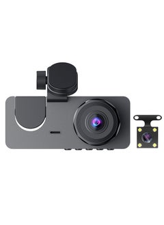 اشتري Dash Cam, Front and Rear Triple Lens Dash Cam 1080P Full HD Car Dash Cam, with Iris G Sensor, Night Vision Loop Recording 170° Wide Angle في الامارات