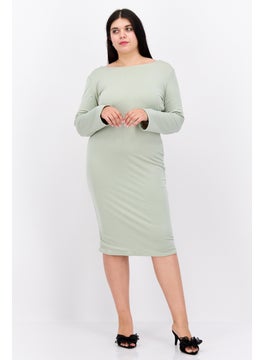 اشتري Women Curve Plain Open Back Detail Midi Dress, Sage Green في الامارات