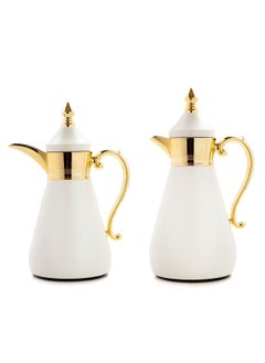 Buy Luxurious stainless steel thermos set for tea and coffee white and golden 0.7/1 liter in Saudi Arabia