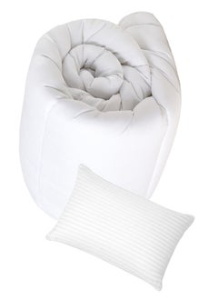 Buy Duvet Insert Quilted Plain White Single Size 160X220Cm With 1 Piece Pillow in UAE