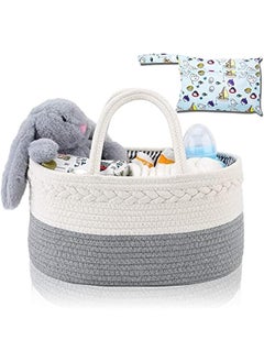 Buy 2 in 1 Baby Diaper Caddy Organizer, 100% Cotton Rope Diaper Storage Basket, Nursery Diaper Organizer for Newborn Boys Girls, Best Baby Shower Basket with Extra Wet/Dry Diaper Caddy Organizer in Saudi Arabia