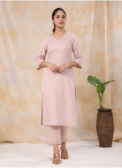 Buy Embroidered Detail V Neck Kurta & Pants Set in Saudi Arabia