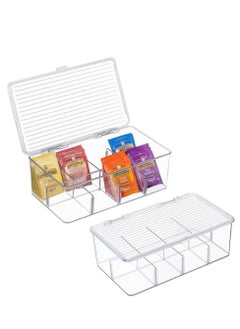 اشتري 2 Pack Stackable Tea Bag Organizer, Plastic Tea Storage Box for Kitchen Pantry Cabinets and Countertops, Holder for Tea Bags, Coffee, Sugar Packets, Small Packets في السعودية