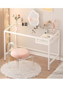 Buy Multifunction Modern Design Transparent Desk Dressing Table Study Table Desktop Table Large Storage Workstation for Bedroom Dressing Room 100x50x73 cm in UAE