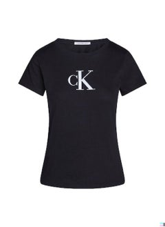 Buy Women's Slim Monogram T-Shirt -  cotton jersey , Black in Saudi Arabia