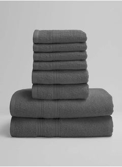 اشتري 8 Pieces Set by La'Marvel Granite Grey 550 GSM 100% Cotton Luxury Home Towels في السعودية