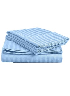 Buy Cotton Twin Striped Fitted Elastic Pack of 3 Bedsheet 120x200+15cm in UAE