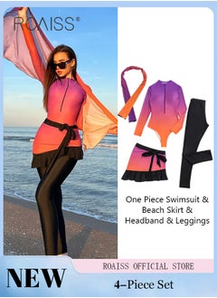 Buy 3 Piece Women Swimsuit Beach Sun Protection Clothing Conservative Style Long Sleeve Sun Protection Body Modification Printing Elements Gradient Color Various Matching Methods in Saudi Arabia