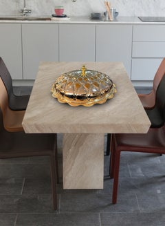 اشتري Luxury Serving Platter Food Dome Cover Royal Dish Cover Gourmet Tableware Silver and Gold Serving Tray Hight 12cm / Hight Depth 6cm /Width 46cm في الامارات