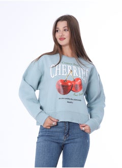 Buy Women's Sweatshirt with Print, Long Sleeves_Petroleum in Egypt